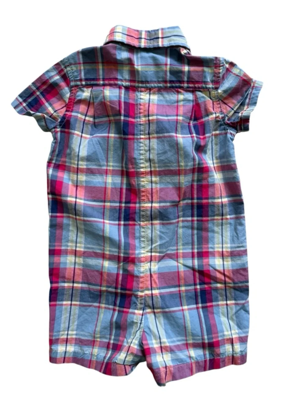 Ralph Lauren Baby Boy Plaid Romper Shortall 6M Cotton Button Front Collared